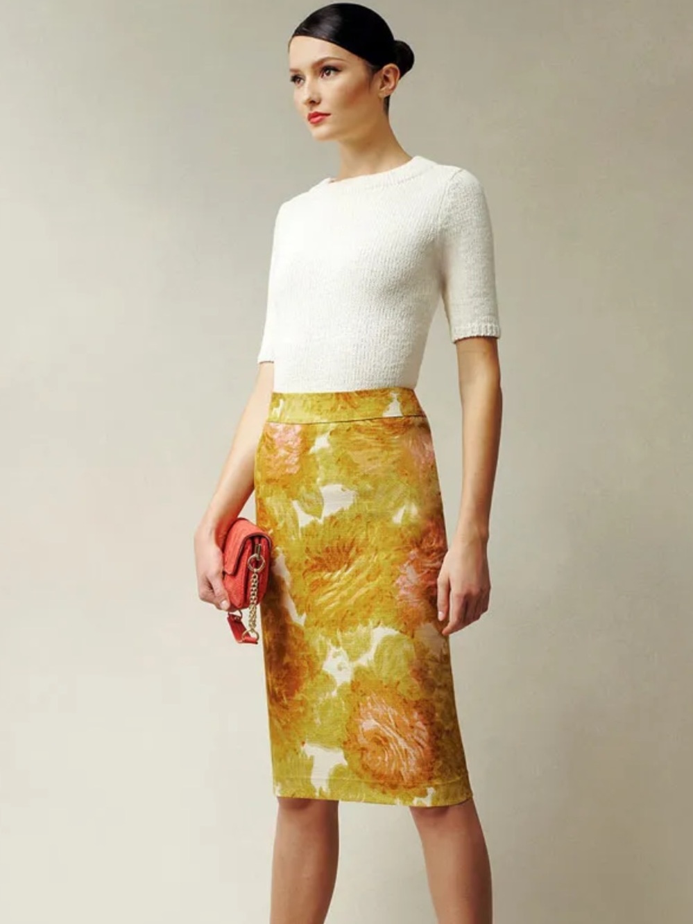 Talbots Floral Cotton Watercolor Pencil Skirt Size 2P